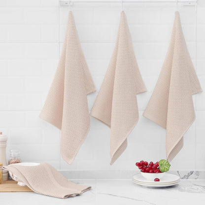 Homaxy 100% Cotton Waffle Weave Kitchen Dish Towels, Ultra Soft Absorbent Quick Drying Cleaning Towel, 20x28 Inches, 6-Pack, Beige