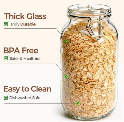 ComSaf Large Glass Jars with Lid 0.5 Gallon, Large Mason Jars Set of 3, Glass Canisters with Airtight Lids, Half Gallon Canning Jar with Seal Wire Clip Fastening for Kitchen, Pickle, Flour, Sugar