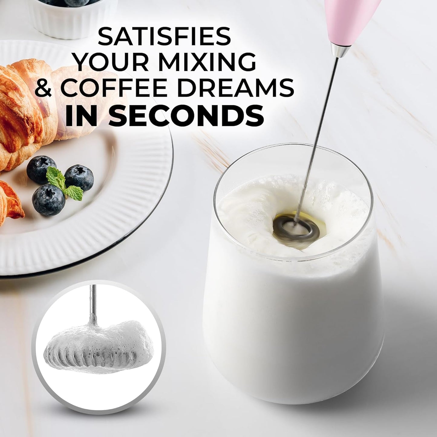 Zulay Kitchen Powerful Milk Frother Wand - Ultra Fast Handheld Drink Mixer - Electric Whisk Foam Maker for Coffee, Lattes, Cappuccino, Frappe, Matcha & Coffee Creamer - Milk Boss Cotton Candy