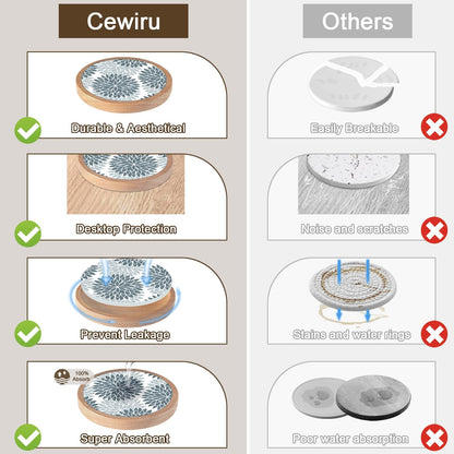 Wood Coasters Set of 8 with Holder, Cewiru Cup Mat for Drinks, Absorbent Coasters with Felt Insert for Coffee Table Protection, Modern Style Home Dining Table Decor, 4.3" Gray