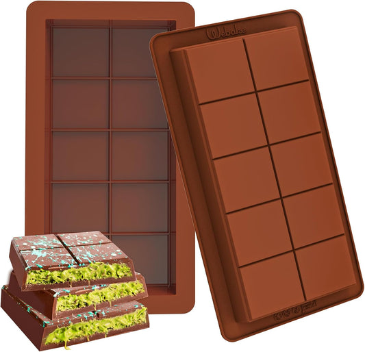Webake The Original Deep Chocolate Bar Molds 2 Pack, 1 Inch Deep Large and Thick Silicone Chocolate Bar Molds for Stuffed Bar, Big Chocolate Candy Bar Mold for Filling Knafeh Pistachio Chocolate Bar