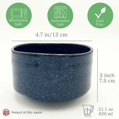 Product of Gifu Japan Ceramic Matcha Bowl – Handmade Chawan Matcha Bowl, Japanese Bowl, Navy, 21.1 oz, 620ml
