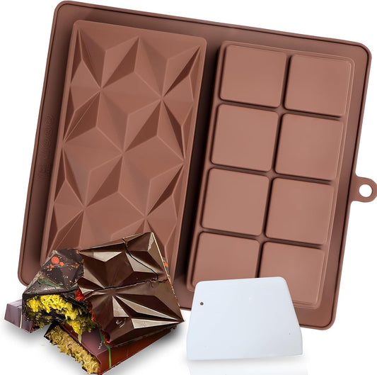 1 Pack Deep Chocolate Bar Molds, Silicone Dubai Chocolate Bar Mold, Candy Bar Mold for Stuffed Bar with Scraper