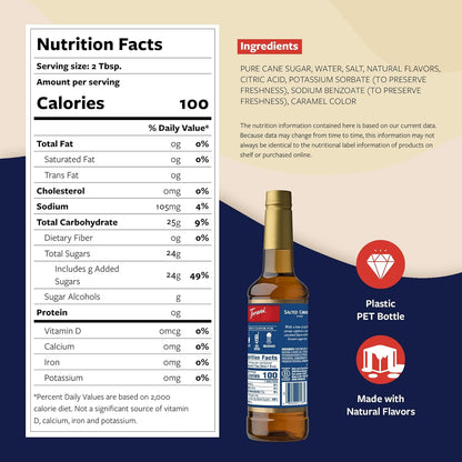 Torani Coffee Syrup, Salted Caramel Flavored Syrup for Drinks, Pump Included, 25.4 Fl Oz