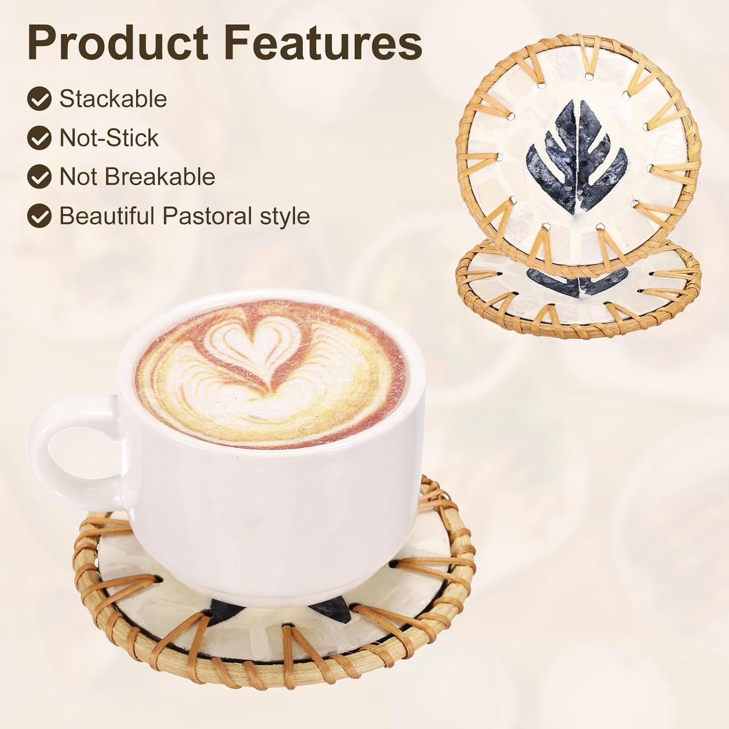 uxcell 2Pcs Handmade Woven Rattan Coasters, Heat-Resistant Drink Coasters for Coffee Table Dining Room Kitchen Coffee Wine Decor, Deep Blue Leaf