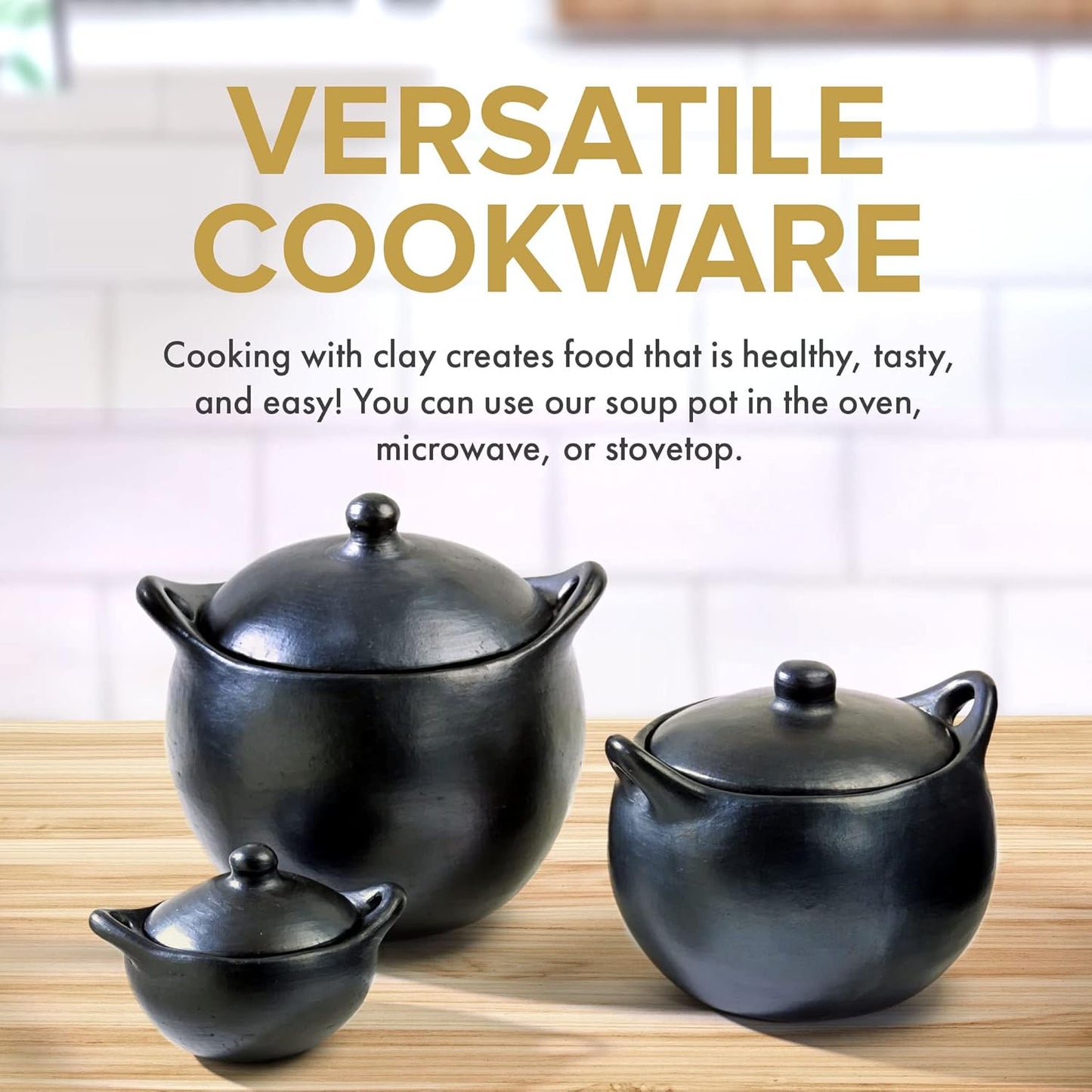 Authentic Chamba Soup & Bean Pot - Elegant Handmade Black Clay Dutch Oven with Cover - Perfect for Soups, Beans, Stocks & More - Versatile & Durable