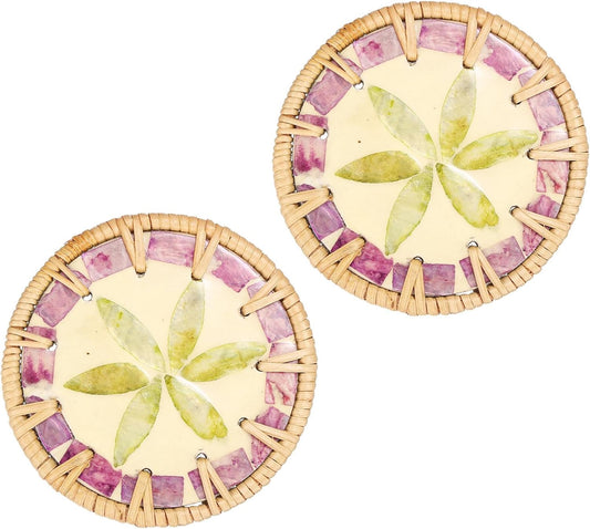 uxcell 2Pcs Handmade Woven Rattan Coasters, Heat-Resistant Drink Coasters for Coffee Table Dining Room Kitchen Coffee Wine Decor, Light Green Petal