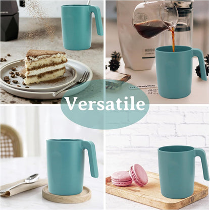 Wrova 16oz Wheat Straw Cups with handles set of 6-Plastic Cups Reusable-Unbreakable Kids Mugs-Dishwasher Safe & Microwave Safe-Ideal Plastic Mugs for Tea,Coffee,Camping,RV-Green