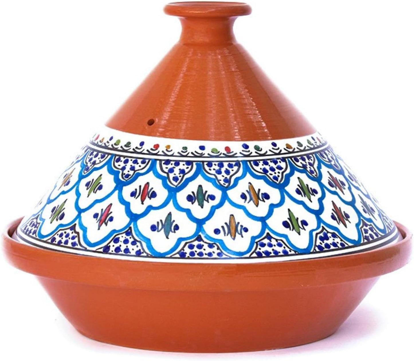 Kamsah Tagine Pot for Cooking and Flavor Enrichment - Large Clay Pot 12”, 5.5 QT - Non-Stick Handmade Cookware - Moroccan Ceramic Pots for Cooking with Lid & Serving Bowl - Bohemian Classic Turquoise