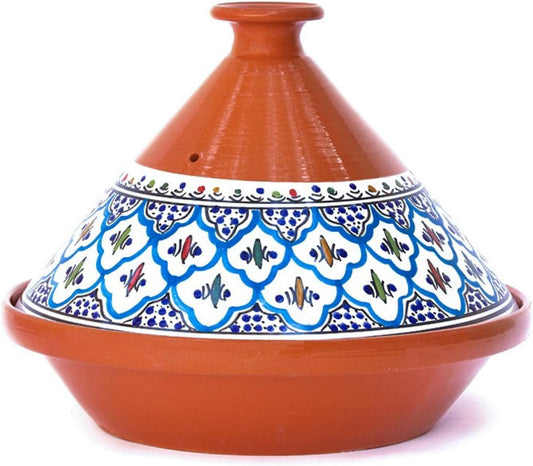 Kamsah Tagine Pot for Cooking and Flavor Enrichment - Large Clay Pot 12”, 5.5 QT - Non-Stick Handmade Cookware - Moroccan Ceramic Pots for Cooking with Lid & Serving Bowl - Bohemian Classic Turquoise