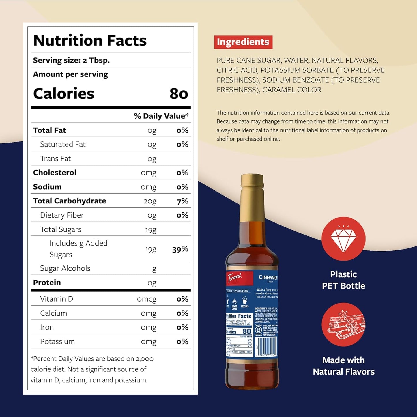 Torani Coffee Syrup, Cinnamon Flavored Syrup for Drinks, Pump Included, 25.4 Fl Oz