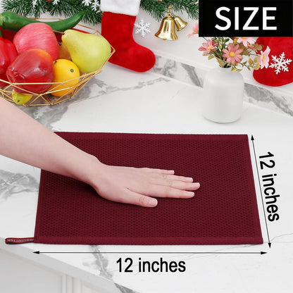 Homaxy 100% Cotton Waffle Weave Kitchen Dish Cloths, Ultra Soft Absorbent Quick Drying Dish Towels, 12 x 12 Inches, 12-Pack, Burgundy