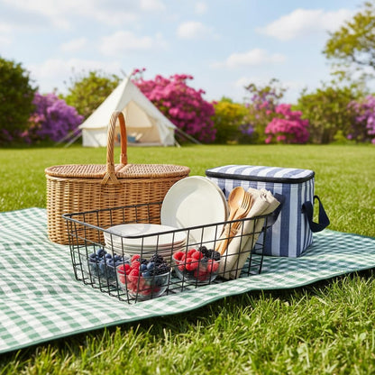 Kitchen Wire Baskets Farmhouse Decor Metal Food Storage Organizer, Household Refrigerator Bin with Built-in Handles for Cabinets,Pantry Set of 4 (Black)