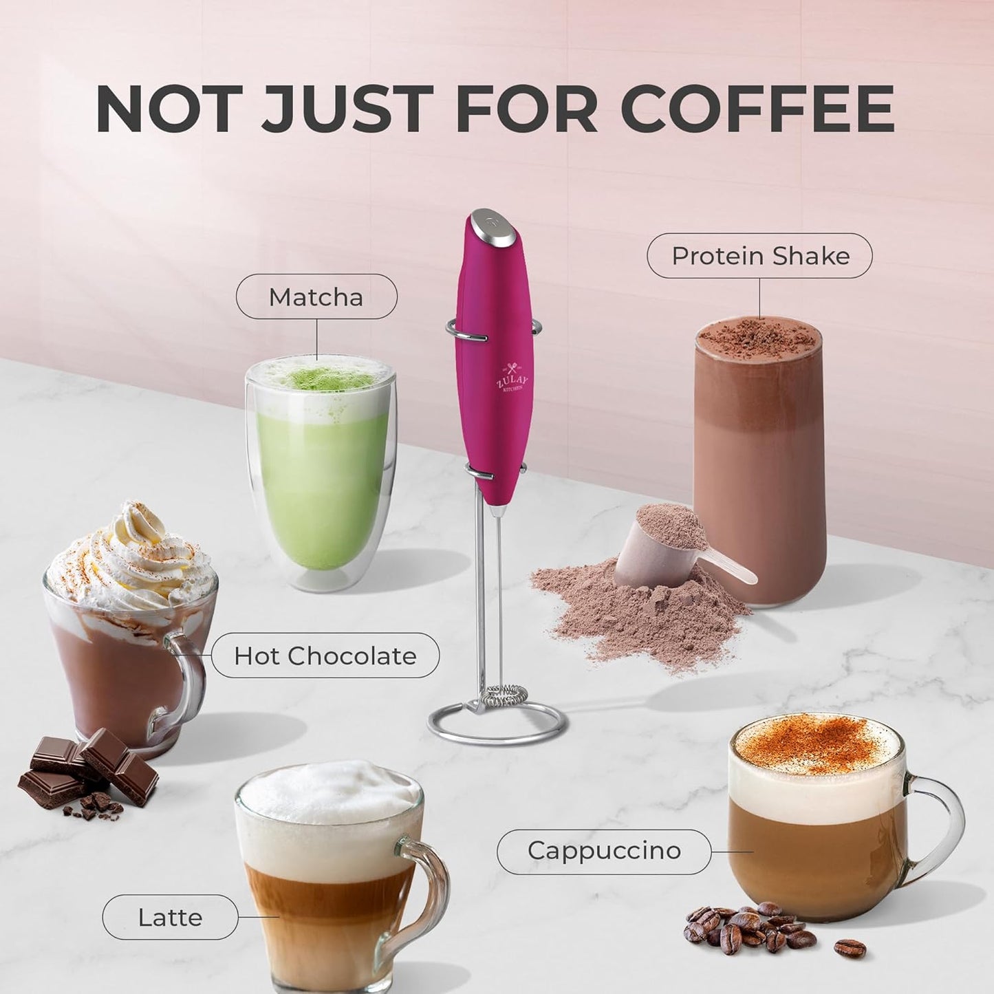 Zulay Kitchen Powerful Milk Frother Wand With 4 AA Duracell Batteries - Ultra Fast Handheld Drink Mixer - Electric Whisk Foam Maker for Coffee, Lattes, Cappuccino, Matcha & Creamer