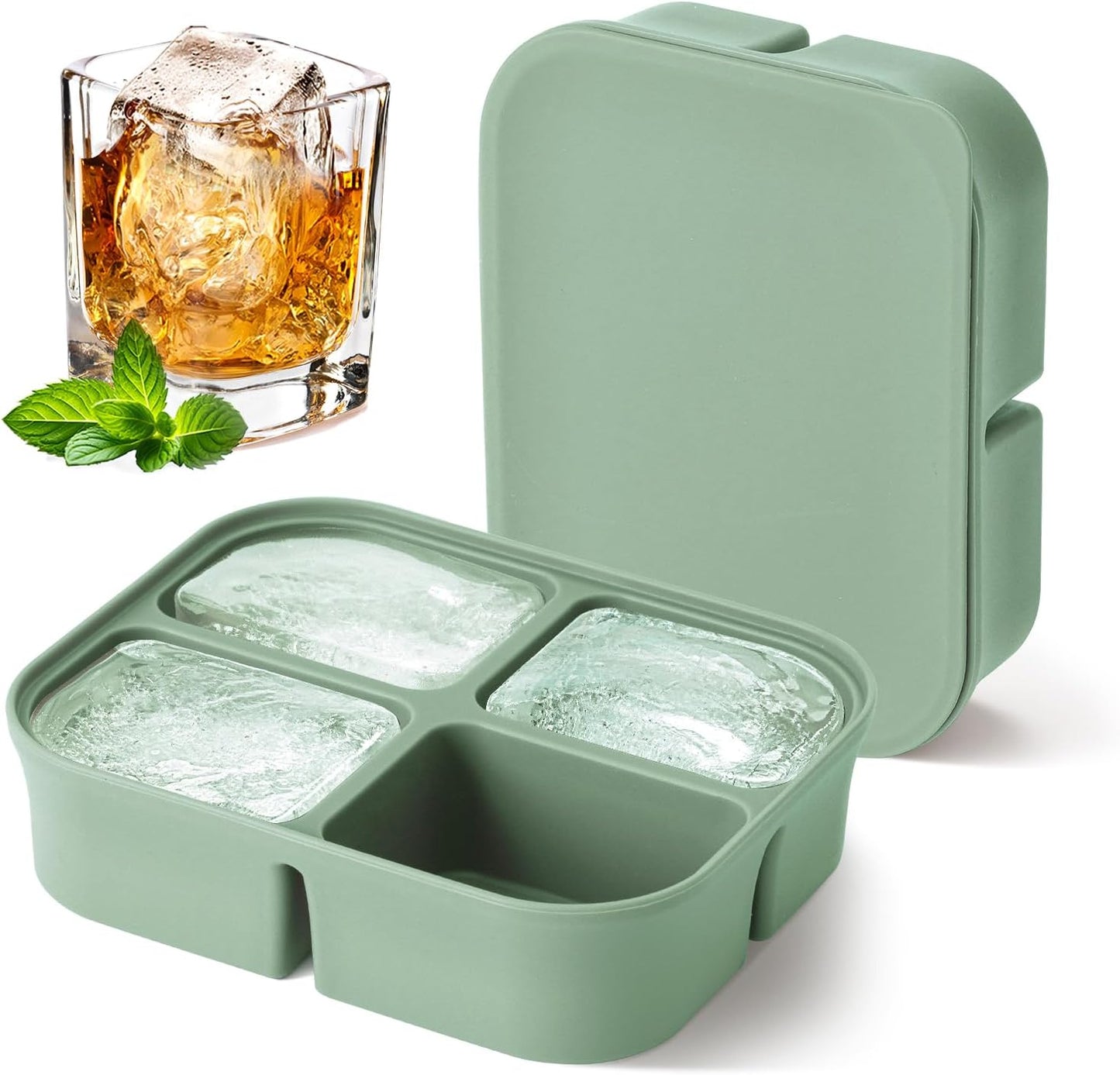 Ice Cube Tray 2 Pack – Stackable Large Silicone Ice Cube Freezer Molds & Easy Release Square Ice Cube Maker with Removable Lid BPA Free for Cocktail,Whiskey，Soup Baby Food