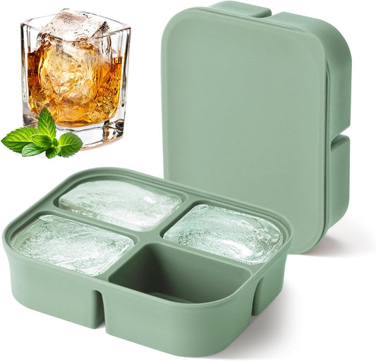 Ice Cube Tray 2 Pack – Stackable Large Silicone Ice Cube Freezer Molds & Easy Release Square Ice Cube Maker with Removable Lid BPA Free for Cocktail,Whiskey，Soup Baby Food