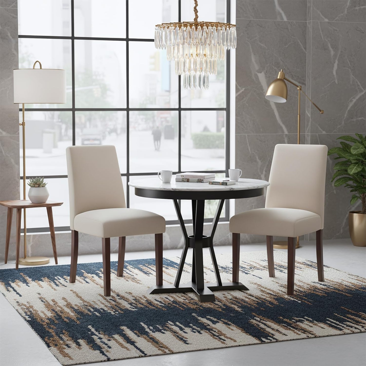 Dining Chairs Set of 2, Modern Dining Room Chair, Upholstered Kitchen Farmhouse Chair for Restaurant & Cafe- Beige