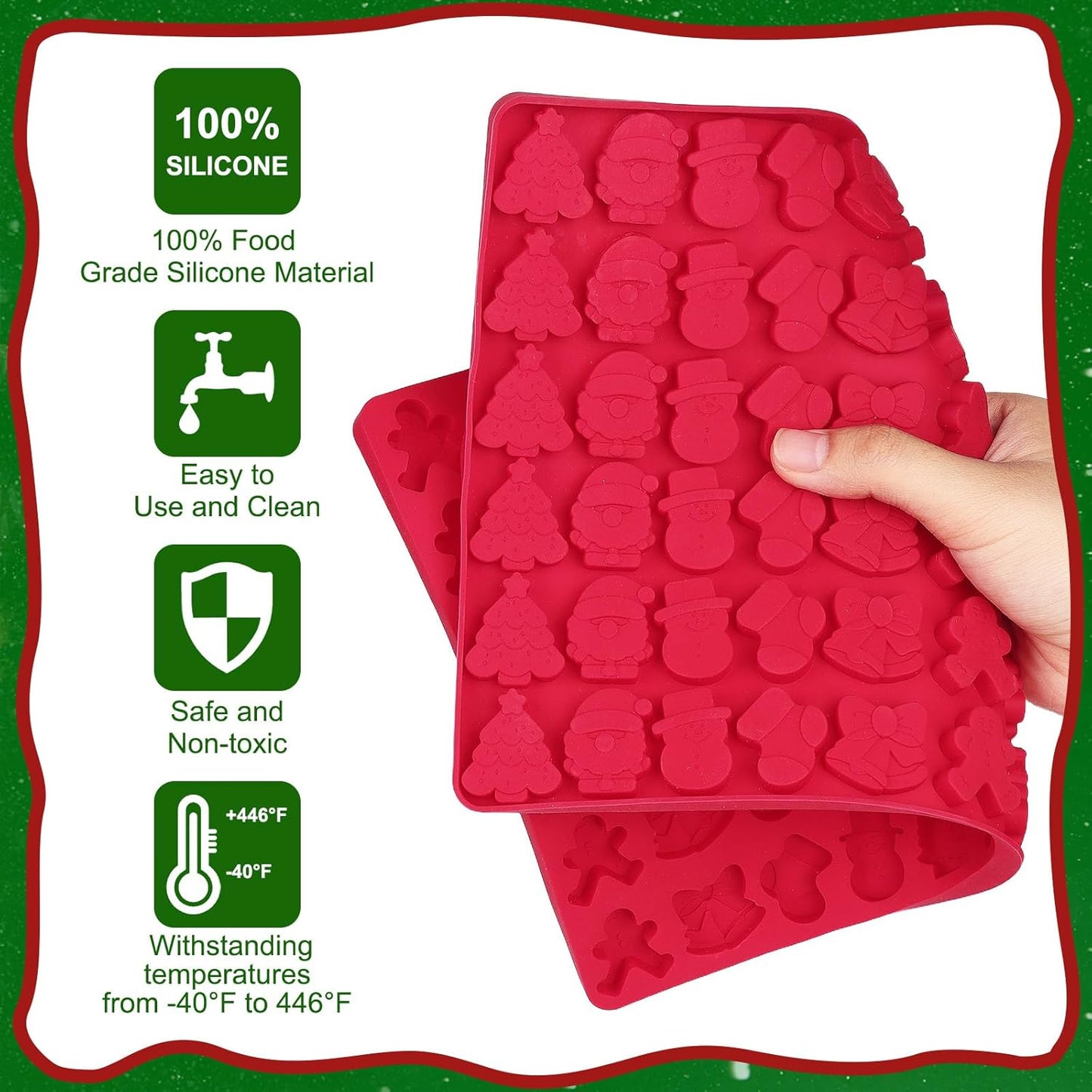 2 Pcs Christmas Silicone Molds, Christmas Tree Christmas Stocking Santa Claus Gingerbread Man Snowman Bell Molds, Xmas Non-stick Baking Mold for DIY Xmas Cake, Chocolate, Candy, Jelly, Gummy