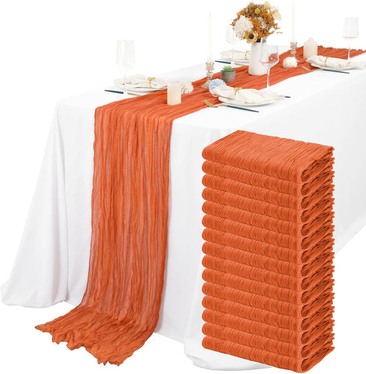 15 Packs Cheesecloth Table Runner Orange, 10 Ft Burnt Orange Table Runner for Wedding, Rustic Gauze Boho Decoration for Wedding Party Bridal Shower,21.5x120in