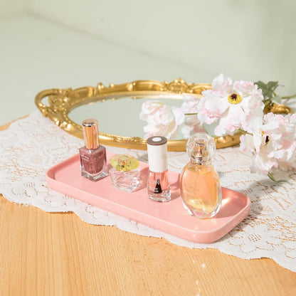 Ceramic Bathroom Tray,Kitchen Sink Organizer Tray,Cosmetics Holder (Pink)