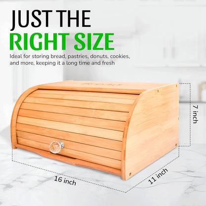 Bamboo Bread Box with Roll-Top Lid – Wooden-Style Countertop Bread Storage Container for Homemade Bread, Rolls, Muffins, & Snacks Eco-Friendly Kitchen Organizer for Lunch & Clutter-Free Counters