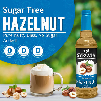 Syruvia Sugar Free Coffee Syrup, Hazelnut Flavored Syrup for Drinks, Lattes, and Desserts – 25.4 fl oz