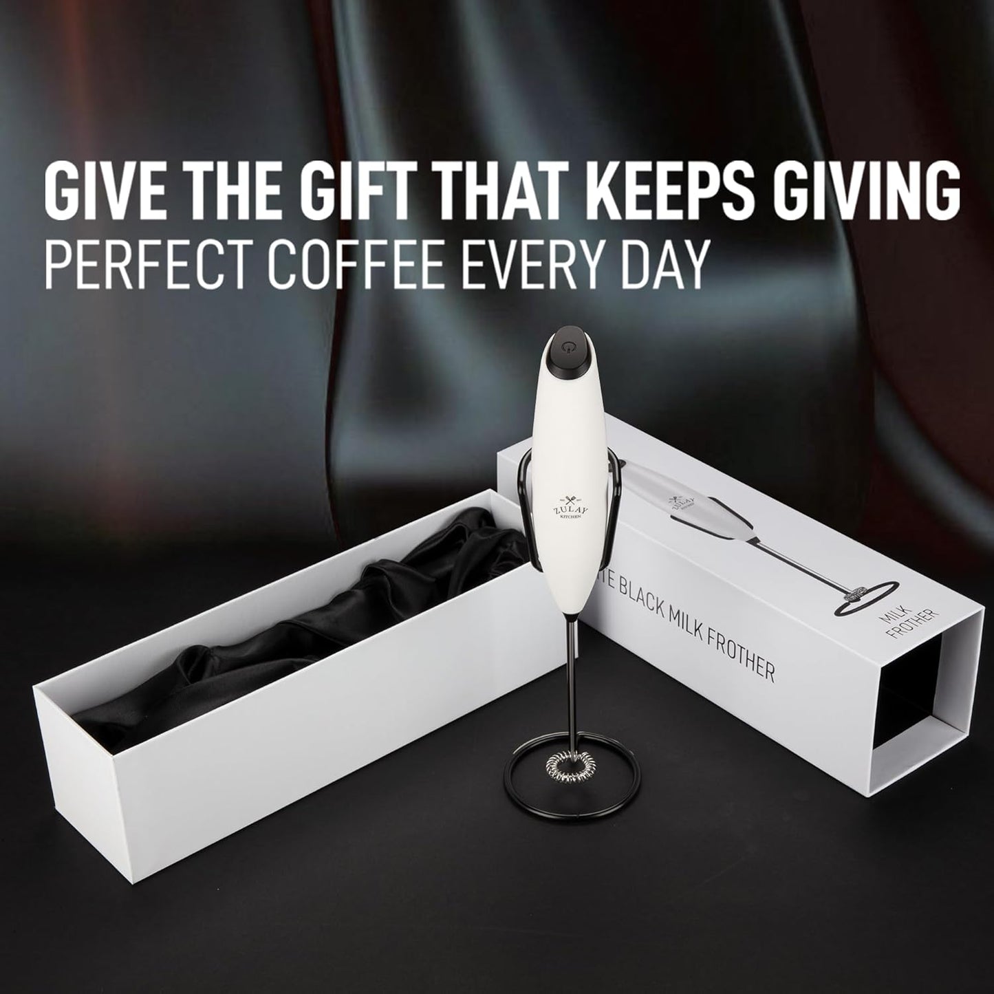 Zulay Kitchen Executive Series Luxury Gift Milk Frother with 4 Duracell Batteries – Handheld Electric Foam Maker for Coffee, Lattes & Hot Chocolate – Deluxe Finish, Ultimate Gift for Coffee Lovers