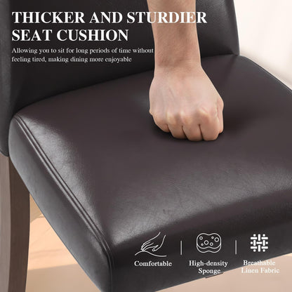 Dining Chairs Set of 2, Modern Faux Leather Dining Room Chair, Upholstered Parsons Kitchen Chairs for Restaurant & Cafe- Dark Brown