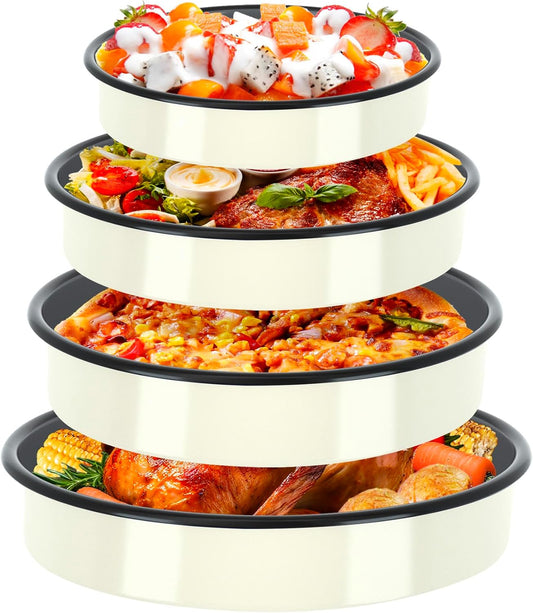 Roasting Pans Set Round Baking Dish 4-Pack 9/10/12/14 Inch Enamel Non-Stick Large Bakeware for Cake Pizza Turkey Roaster, Oven & Dishwasher Safe Christmas Gift for Ladies Cookware