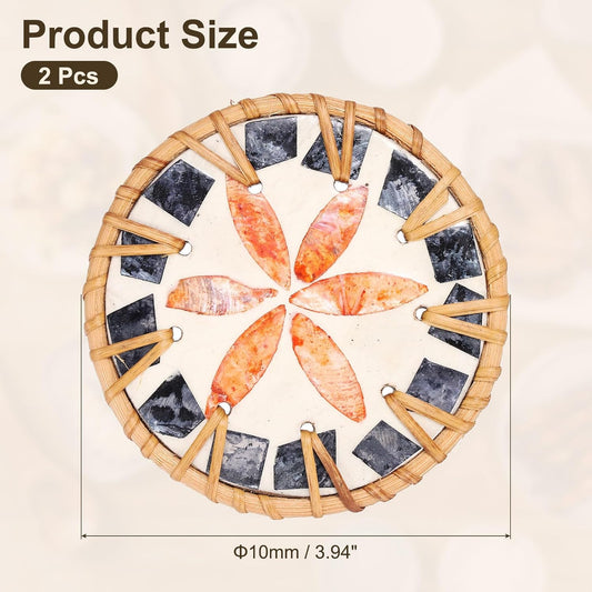 uxcell 2Pcs Handmade Woven Rattan Coasters, Heat-Resistant Drink Coasters for Coffee Table Dining Room Kitchen Coffee Wine Decor, Orange Petal