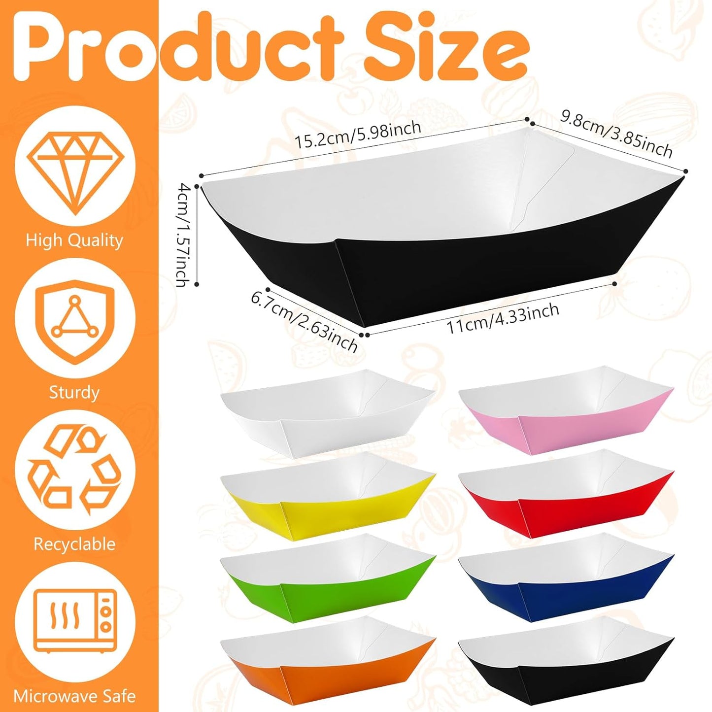 200 Pcs Paper Food Tray Sturdy Disposable Food Boats Nacho Plates Disposable Serving Snack Trays for Catering, Party Birthday Supplies, and Food Service (Black)