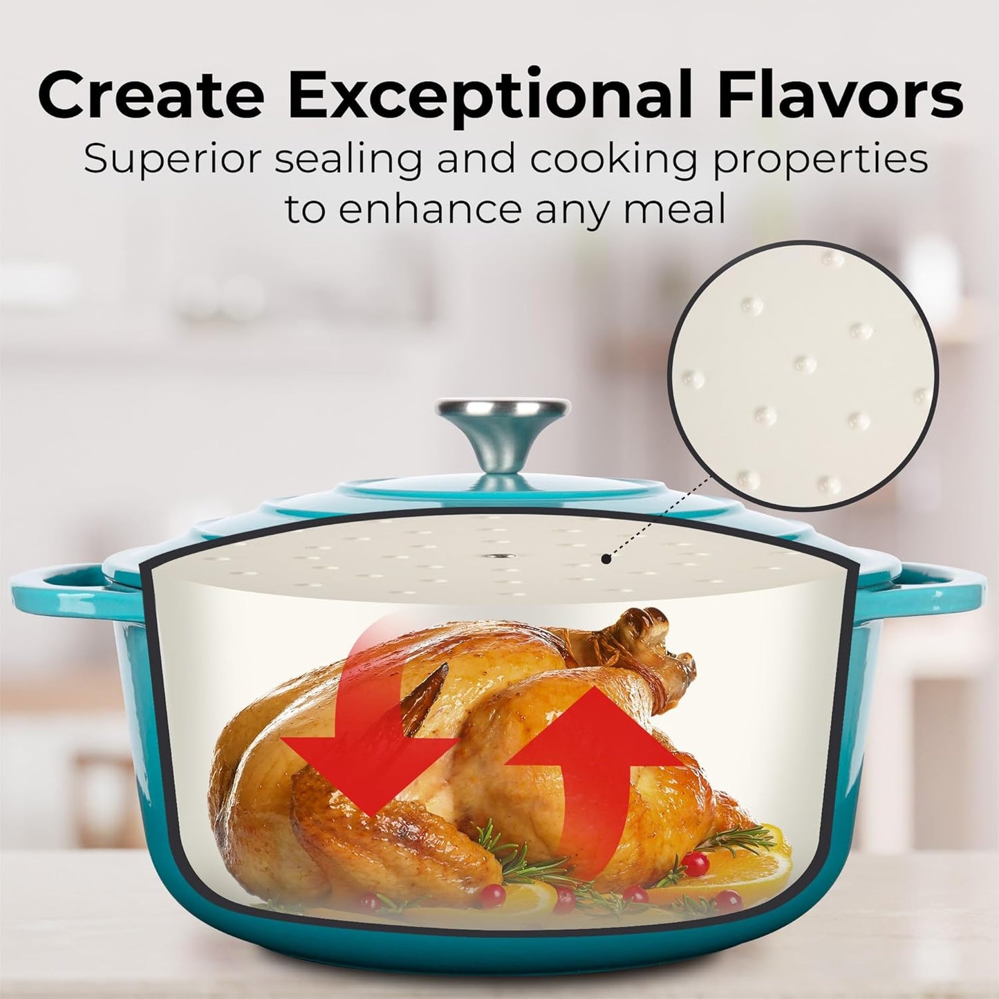 Zulay Kitchen 6 Quart Enameled Cast Iron Dutch Oven with Lid – Premium Durability & Oven Safe up to 500°F – Heavy Duty Cookware Perfect for Bread Baking, Stews, Braising & Roasting – Light Blue