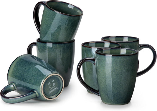 vancasso STARRY Ceramic Coffee Mug Set of 6, 16 Oz Tea Cups with Handle for Latte, Tea, Cappuccino, Milk, Cocoa, Microwave&Dishwasher Safe, Green