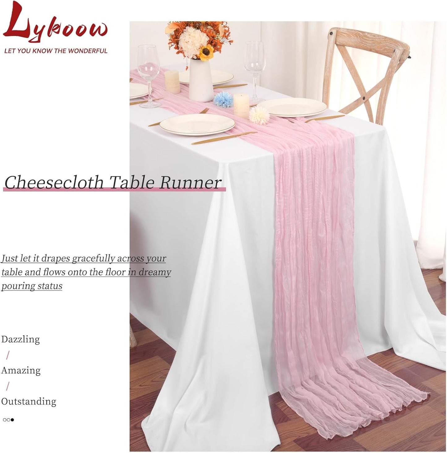 15 Packs Cheesecloth Table Runner Light Pink,10 Ft Rustic Gauze Boho Wedding Table Runner Decoration, Wedding Table Decor Table Cloth for Wedding Party Bridal Shower Table,21.5x120in