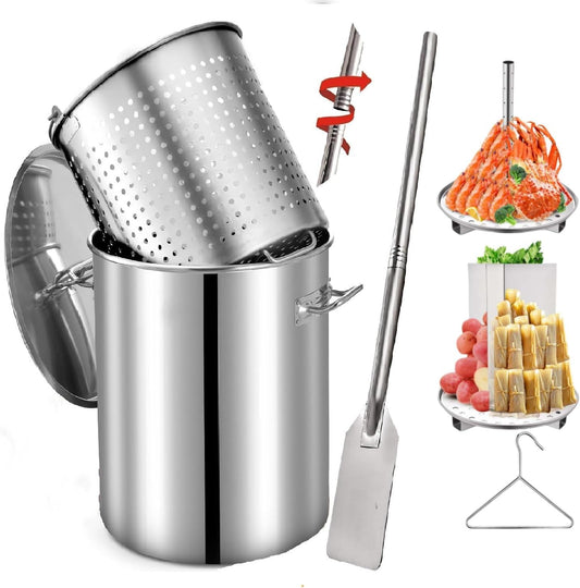 ARC 64quart Large Stainless Steel Stockpot with 48 inch Mixing Paddle for Seafood Boiler Crawfish Pot with Basket and Steam Rack, Stir Paddle for Large Batch Cooking Crab Lobster Shrimp, and Tamales