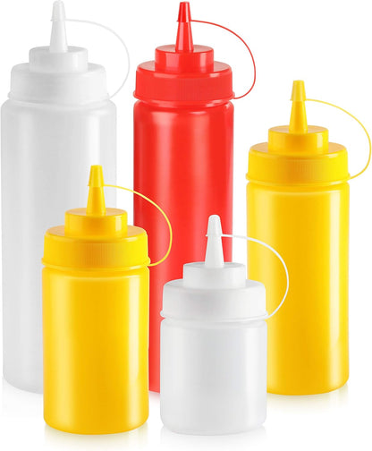 New Star Foodservice 26528 Plastic Squeeze Bottles with Cap and Scale, Wide Mouth, 16 oz, Yellow, Pack of 6