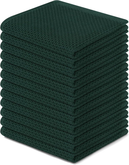 Homaxy 100% Cotton Waffle Weave Kitchen Dish Cloths, Ultra Soft Absorbent Quick Drying Dish Towels, 12 x 12 Inches, 12-Pack, Blackish Green