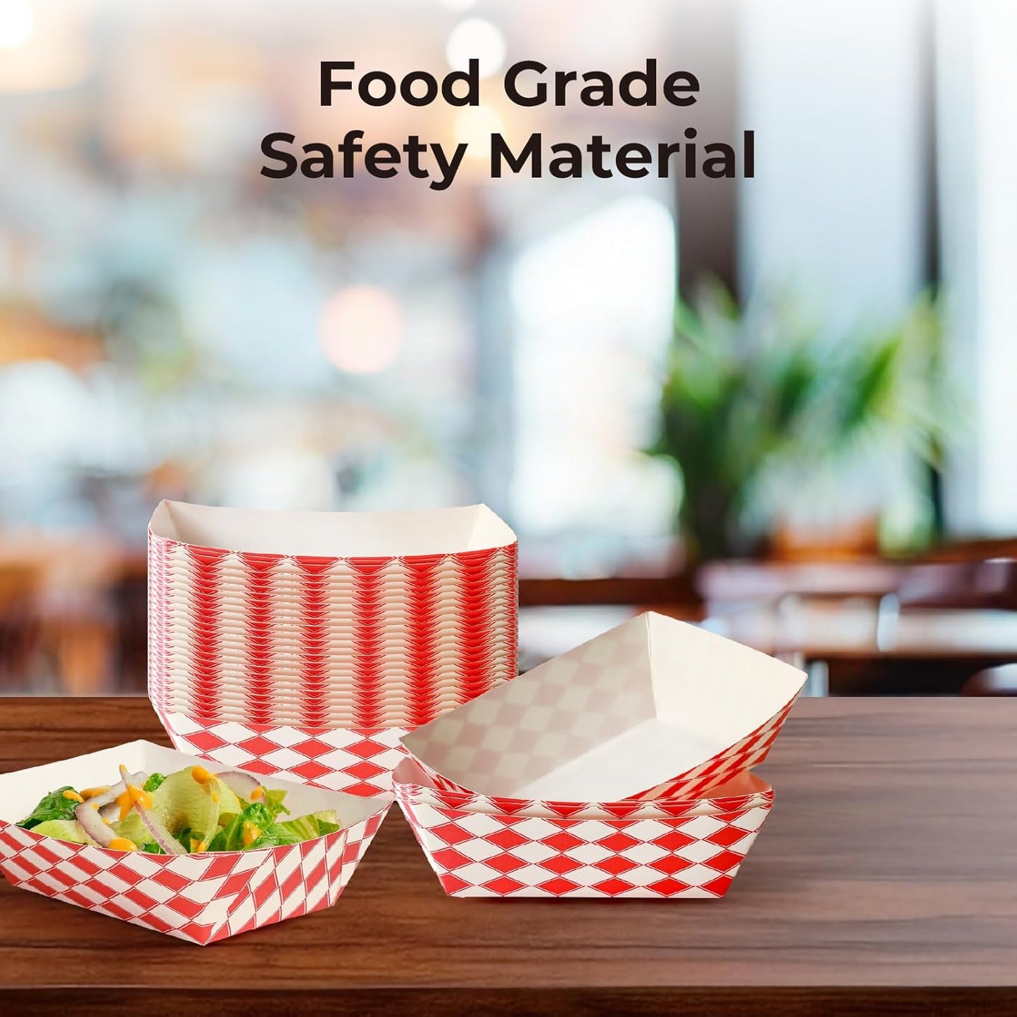 Fit Meal Prep [250 Pack 0.5 lb Paper Food Boats Heavy Duty Disposable Food Trays, Red Check Nacho Tray for Parties Fairs Picnics Carnivals, Holds Ketchup Cheese Sauce Pickles