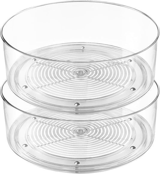 Lazy Susan Organizer, 2pcs 360 Degree Rotating Turntable Organizer, Round Plastic Clear Lazy Susan Turntable Food Storage Container for Kitchen, Fridge Organizer