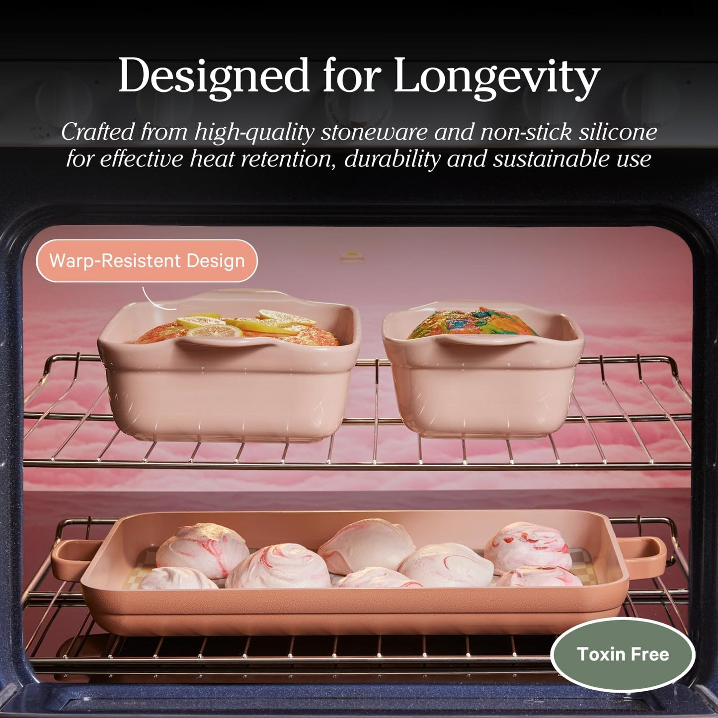 Our Place Bakeware Set | 5-Piece Nonstick, Toxin-Free, Ceramic, Cast Aluminum Set w/Oven Pan, Bakers, & Oven Mat | Space-Saving Nesting Design | Oven-Safe | Bake, Roast, Griddle and more | Blue Salt