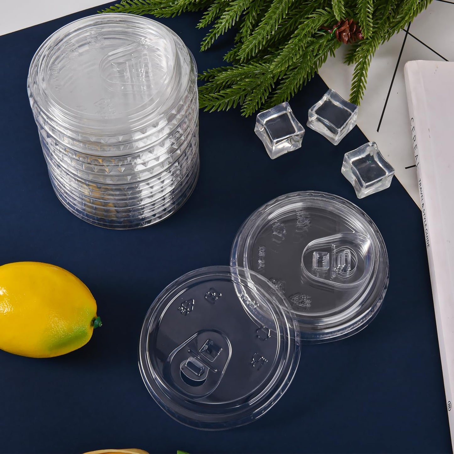 200 Count Sip Lids for Plastic Cups 90mm Strawless Clear Lids for Iced Coffee Beer Beverage Sipper Cups(White)