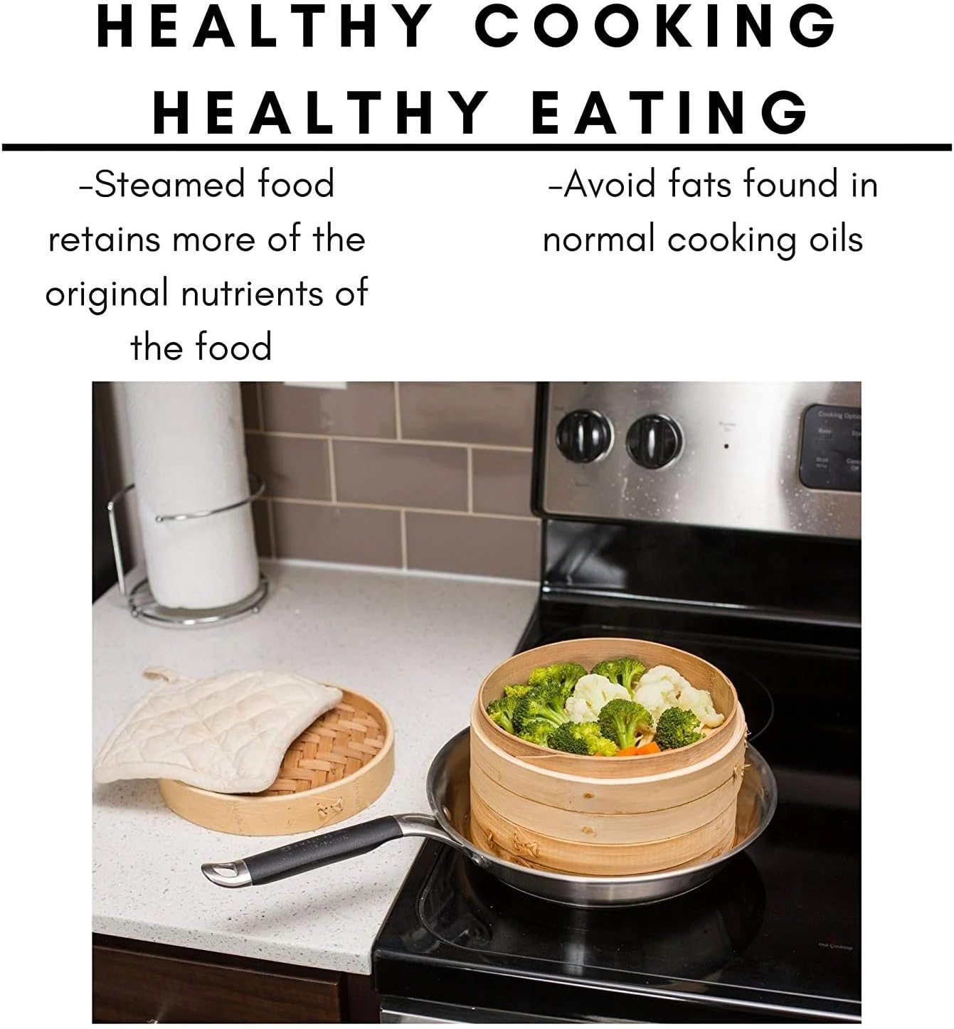 Premium 10-Inch Bamboo Steamer Basket Set – 2-Tier Dumpling Steam with Lid, Ring Adapter, Chopsticks, Liners & Sauce Dish – Natural Steamer for Vegetables, Bao, and Asian Cooking