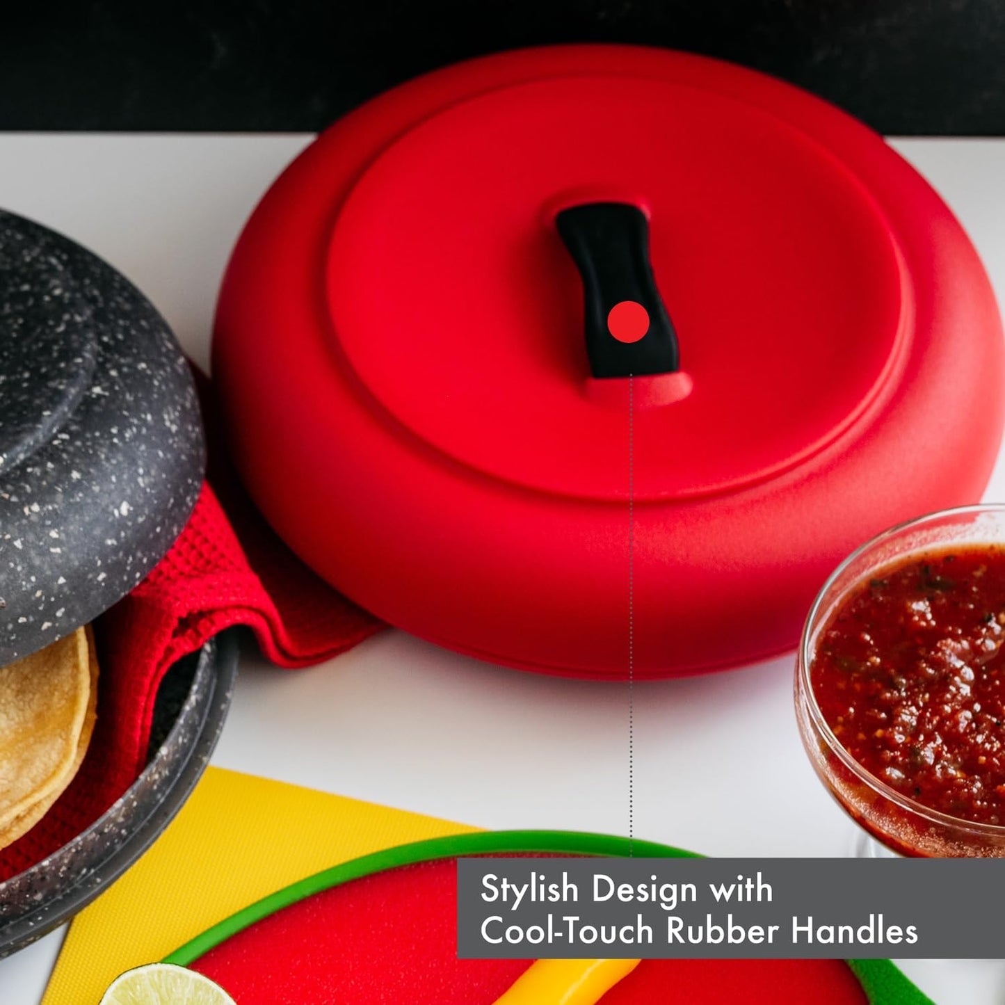 Dexas Tortilla Warmer 8.5x8.5x2.5 Inches, Microwavable Tortilla Warmer, Red Color, Perfect for Warming Tortillas, Bread, Pancakes, Cornbread, Food Warmers, Durable Microwave Tortilla Warmer