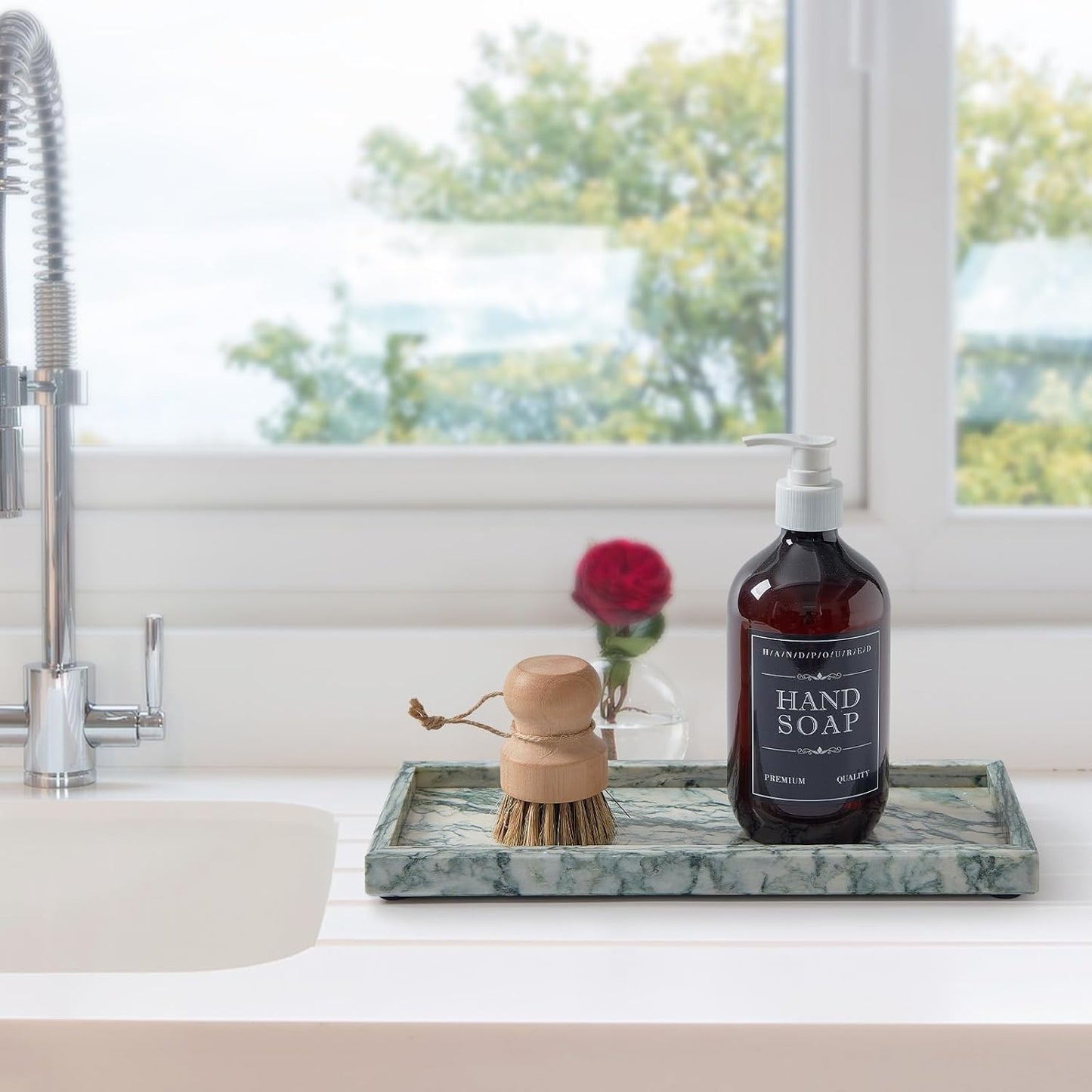 Luxury Natural Small Marble Tray for Bathroom Vanity and Kitchen Sink, Stone Countertop Organizer for Soap Dispenser, Jewelry, Perfume, Candle, Ring, Home Decor, Non-Resin Non-Ceramic