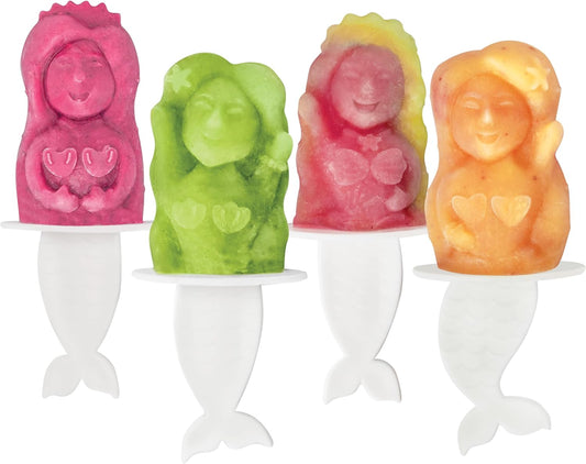 Tovolo Silicone Popsicle Molds with Sticks (Mermaid) - Ice Pop Molds with 4 Cavities for Homemade Flavored Ice Pops & Frozen Snacks - Popsicle Maker with Drip-Guards, Dishwasher Safe & BPA-Free