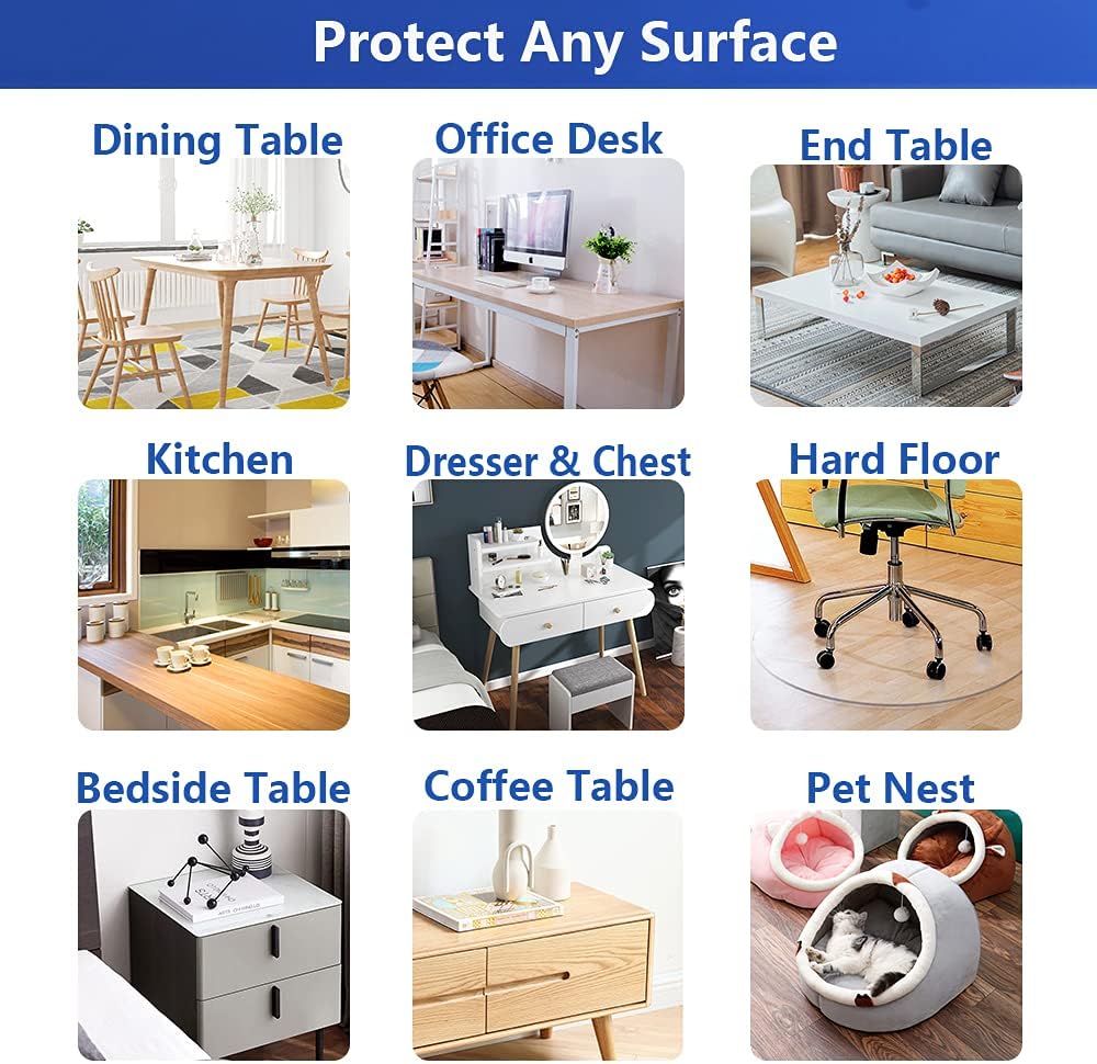 Wood Table Protector Cover Mat Tablecloth Protector Waterproof Wipeable Vinyl Frosted Plastic Tablecloth PVC Roll Rectangle Coffee Dining Table Mat Pad Furniture Protector Pads 35.4x59 Inch Multi-Size