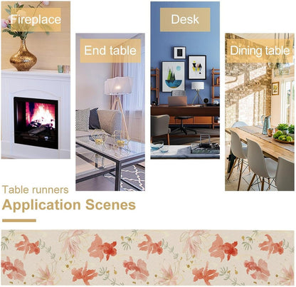 Chinese Goldfish Lotus Table Runner, Asian Oriental Line Art Ink Painting Traditional Culture Table Runner for Home Party Living Room Dinner Kitchen Set, 13x70 Inch