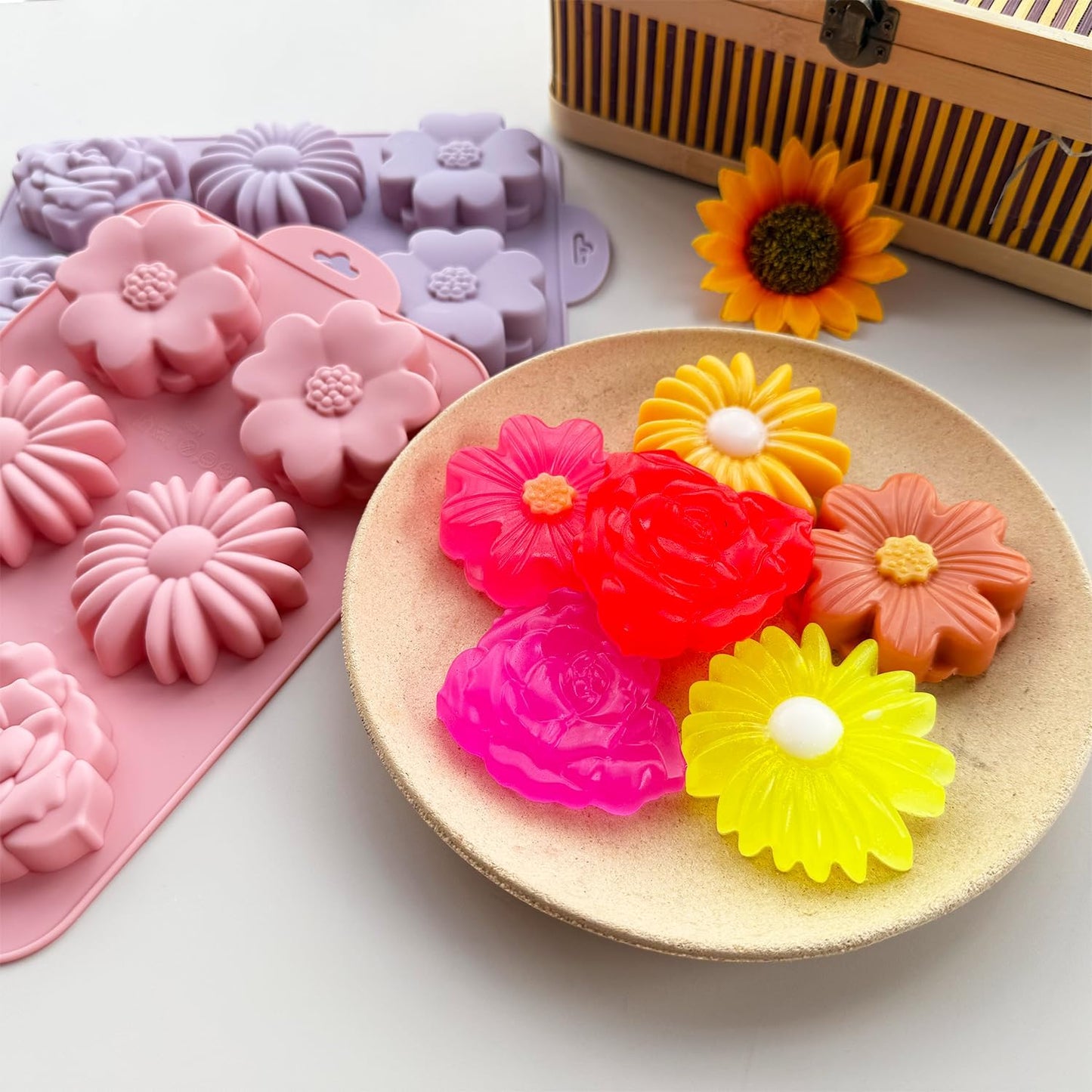 2 Pack Flower Cake Silicone Mold for Baking, 6 Cavity 3D Daisy Flower Cake Pans Rose Chocolate Mold Jello Molds for Making Mousse Mini Cake Cheesecake Soap Jelly Pudding Brownies Muffins