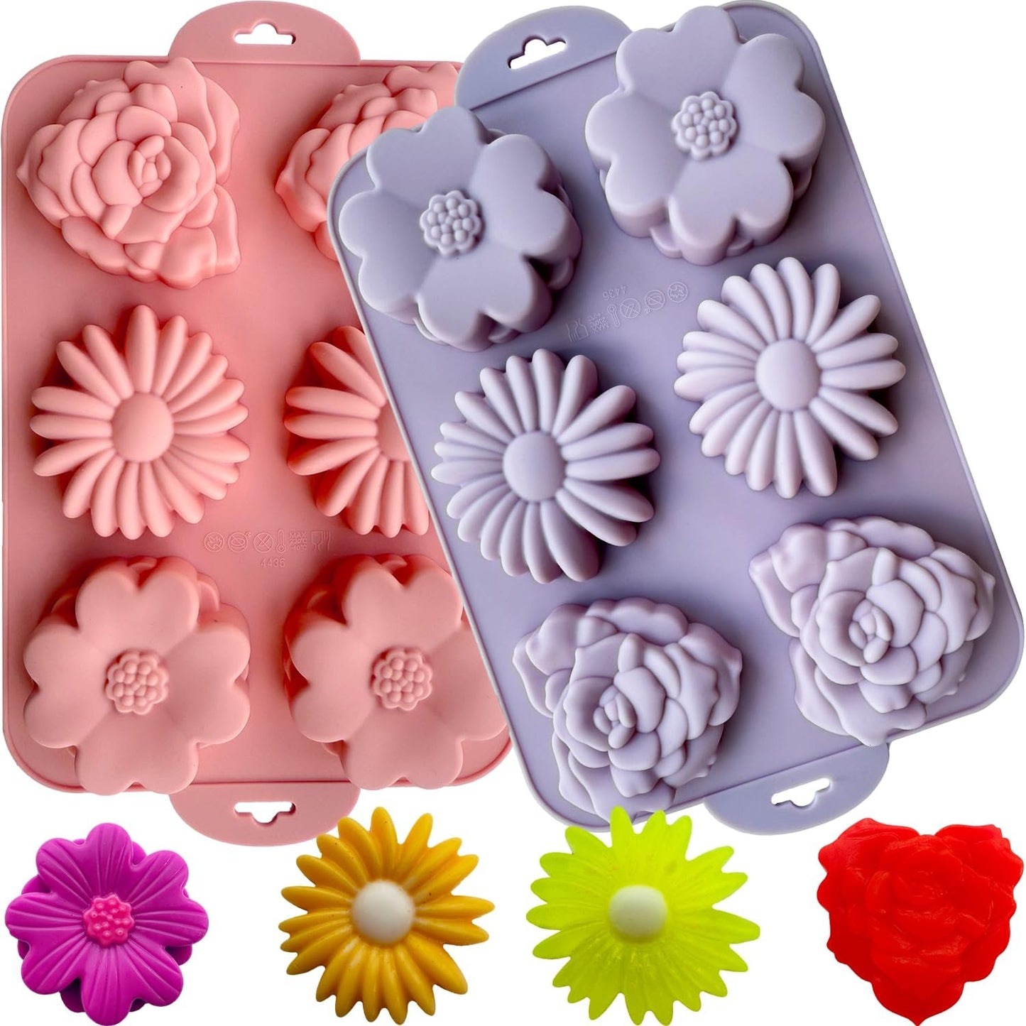 2 Pack Flower Cake Silicone Mold for Baking, 6 Cavity 3D Daisy Flower Cake Pans Rose Chocolate Mold Jello Molds for Making Mousse Mini Cake Cheesecake Soap Jelly Pudding Brownies Muffins
