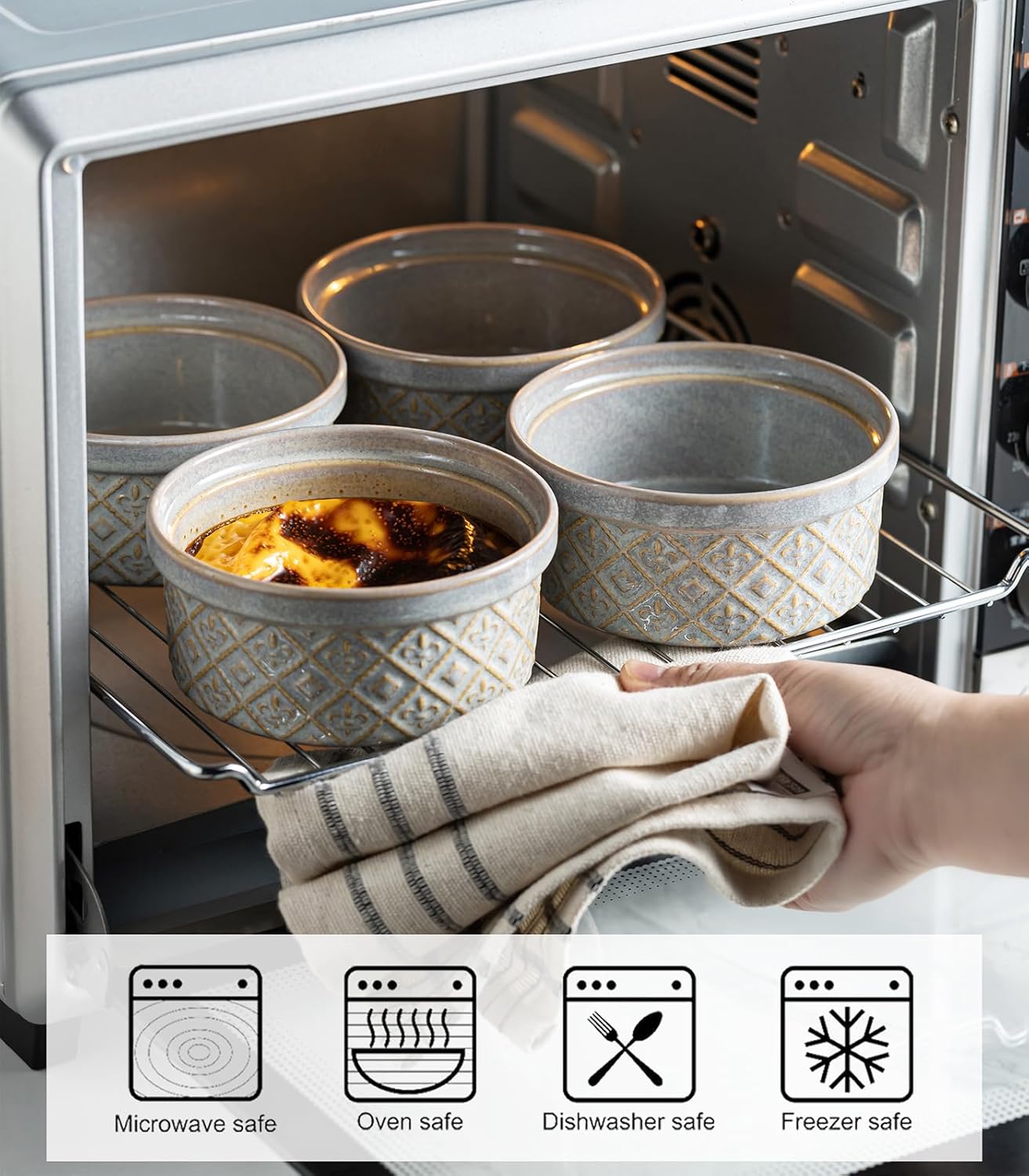 Large Ceramic Mixing Bowls with Lids Set of 4, 40 oz Salad Bowls for Kitchen Food Storage, Airtight Serving Bowls for Meal Prep, Cereal, Leftovers, Office Lunch, and Camping, Grey